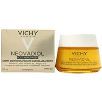 Vichy Neovadiol Post Menopause Day Cream 50ml, gold jar with white lid, next to matching gold box.