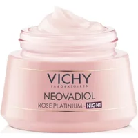 Vichy Neovadiol Rose Platinium Night Cream 50ml, pink jar with white cream, black text and silver accents.
