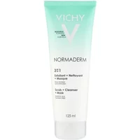Vichy Normaderm 3-In-1 Mask, Scrub & Cleanser in a 125ml white and teal tube with bold branding.