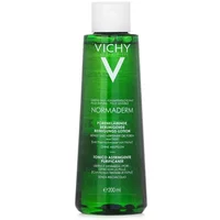 Green Vichy Normaderm Pore Tightening Toner bottle, 200ml, with white cap and bold white text on front.