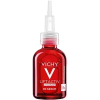 Red Vichy serum bottle with white dropper, labeled "Liftactiv Specialist B3 Serum" for dark spots and pigmentation.