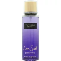 Purple Victoria's Secret Love Spell Fragrance Mist 250ml bottle with gold cap and black label.