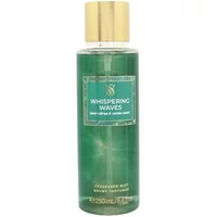 Victoria's Secret Whispering Waves Fragrance Mist, 250ml, green bottle with gold cap and teal label.