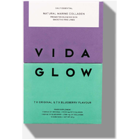 Vida Glow Mixed Natural Marine Collagen Trial Pack, purple and teal box, 14 serves, bold black text.
