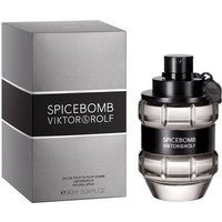 Viktor & Rolf Spicebomb Eau De Toilette 90ml, grenade-shaped bottle, black and silver design, with matching box.