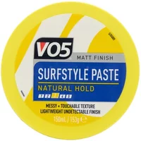 Yellow VO5 Surfstyle Hair Paste 150ml container with blue and white label, natural hold, matt finish.