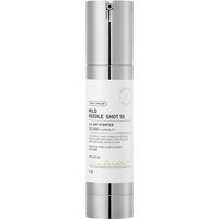 Silver VT Cosmetics serum bottle with pump dispenser, white label, and green text detailing product name and usage.