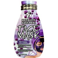 W7 Easy Peel Retinol Face Mask in purple bottle with metallic design and image of woman wearing mask.