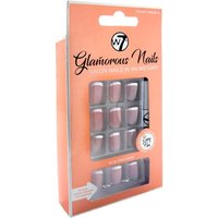 W7 Glamorous Nails French Nails set, 24 pieces, pink and white tips, in peach packaging with clear window.