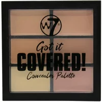 W7 Got It Covered Concealer Palette with six creamy shades in a black square case with clear lid and bold text.