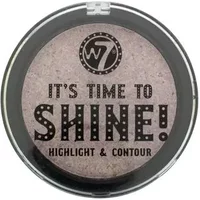 W7 It's Time To Shine Highlight & Contour compact with metallic silver lid and bold black text.