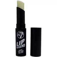 W7 Legend Matte Top Coat For Lips, black tube with white text, open cap, revealing beige stick.