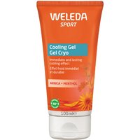 Orange Weleda Arnica Sport Cooling Cryo Gel tube, 100ml, with blue label and white cap.