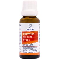 Brown glass bottle of Weleda Digestion Calming Drops with white cap and orange label, 25ml.