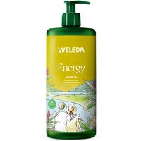 Weleda Energy Ginger Body Wash 750ml, green pump bottle with yellow label and nature illustration.