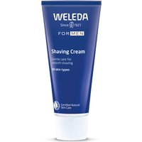 Blue tube of Weleda For Men Shaving Cream, 75ml, with white text and logo, designed for all skin types.
