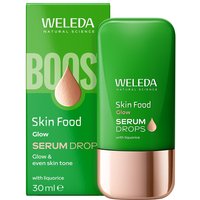 Weleda Skin Food Glow Face Serum Drops, green bottle with copper cap, 30ml, with Liquorice, vegan formula.
