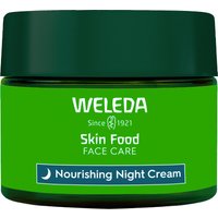 Weleda Skin Food Night Cream in a green jar with a dark green lid and white text.