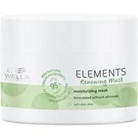 White Wella Elements Renewing Mask jar, 150ml, with green leaf design and text highlighting natural ingredients.