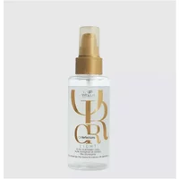Clear bottle of Wella Oil Reflections Light Oil, 100ml, with gold pump and elegant gold lettering.
