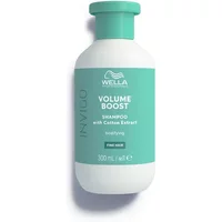 White and teal bottle of Wella Professionals INVIGO Volume Boost Shampoo, 300ml, with a green cap.