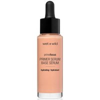 Wet 'n Wild Prime Focus Primer Serum in a clear bottle with black dropper cap, peach-toned liquid, 30 ml.