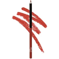 Berry red Wet N Wild lip liner pencil with black cap, shown with swatches on white background.