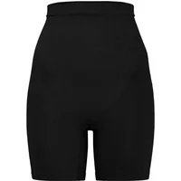Black women's thigh-high boots with a sleek, smooth finish and a pointed toe design.