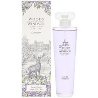 Lavender Woods of Windsor Eau De Toilette 100ml in tall clear bottle with floral box featuring a deer and castle sketch.