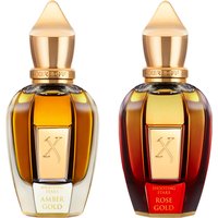 Xerjoff Amber Gold & Rose Gold Discovery Set with ornate gold-capped bottles, amber and rose hues.