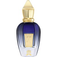 Blue and gold Xerjoff Comandante Eau de Parfum bottle with a pointed cap, 50 ml size, unisex fruity fragrance.