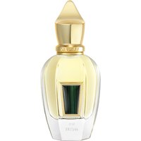Elegant Xerjoff Irisss Parfum bottle with gold cap, clear glass, and a central dark green accent.