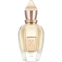 Elegant gold and clear bottle of Xerjoff Lua Extrait de Parfum, featuring a pointed cap and embossed logo.