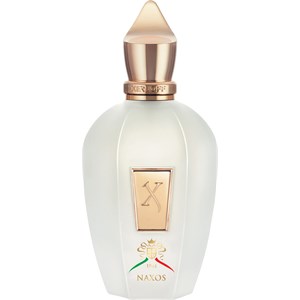 Frosted glass bottle with a gold cap, featuring a gold emblem and colorful Italian flag detailing, containing 3.4 oz of Xj 1861 Naxos Eau De Parfum Spray by Xerjoff.