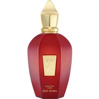 Red Xerjoff Red Hoba perfume bottle with gold cap and label, 100 ml, unisex woody fragrance.