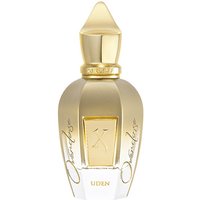 Gold and clear Xerjoff Uden Overdose perfume bottle with pointed cap and elegant script.
