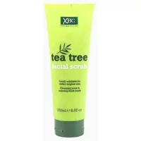 Green tube of Xpel Beauty Care Tea Tree Facial Scrub, 250ml, with dark green cap and leaf design.