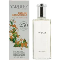 Yardley English Honeysuckle Eau De Toilette 125ml, clear glass bottle with silver cap, floral box design.