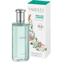 Yardley English Jasmine Eau De Toilette 125ml, clear glass bottle with silver cap, floral box design.