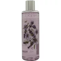 Yardley English Lavender Body Wash 250ml, clear bottle with lavender floral design and silver cap.