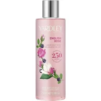 Pink Yardley English Rose Luxury Body Wash 250ml bottle with floral design and silver cap.