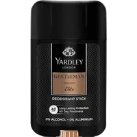 Black Yardley Gentleman Elite deodorant stick, 50ml, with gold label and logo, offering 48-hour protection.