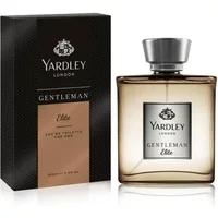 Yardley Gentleman Elite Eau De Parfum 100ml, square glass bottle with silver cap, black and brown box.