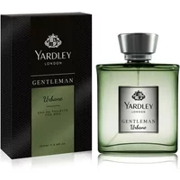Yardley Gentleman Urbane Eau De Parfum 100ml in a green glass bottle with silver cap, next to black packaging box.