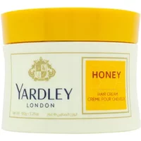 Yardley Honey Hair Cream 150g in a white jar with a yellow lid and gold crest logo.