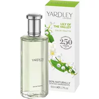 Yardley Lily Of The Valley Eau De Toilette 50ml, clear bottle with silver cap, floral box design.