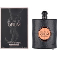 YSL Black Opium Eau de Parfum 150ml, black glitter bottle with peach label, next to matching box.