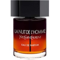 Black-capped YSL La Nuit De L'Homme Eau de Parfum Spray 100ml with gradient amber glass bottle.