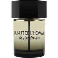 Black-capped YSL La Nuit De L'Homme Eau de Toilette Spray in a clear 100ml bottle with bold black lettering.