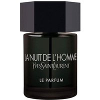 Black hexagonal bottle of YSL La Nuit De L'Homme Le Parfum 100ml with white text and sleek black cap.